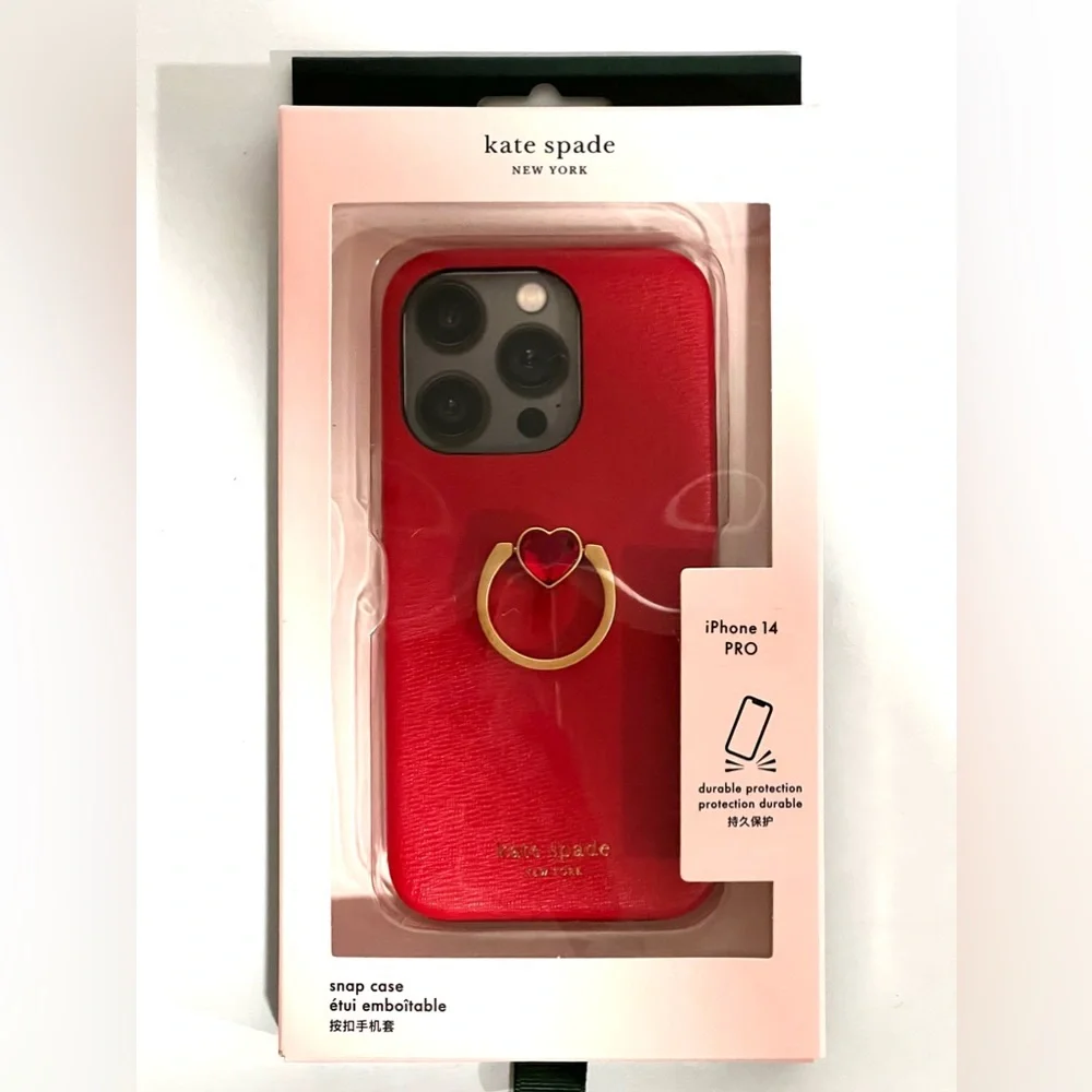 NWT Kate Spade 14 Pro Valentines Day Novelty Red Heart Ring Stand Phone Case